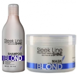 ZESTAW STAPIZ SZAMPON SLEEK LINE BLOND Z JEDWABIEM 300L+ MASKA 250L